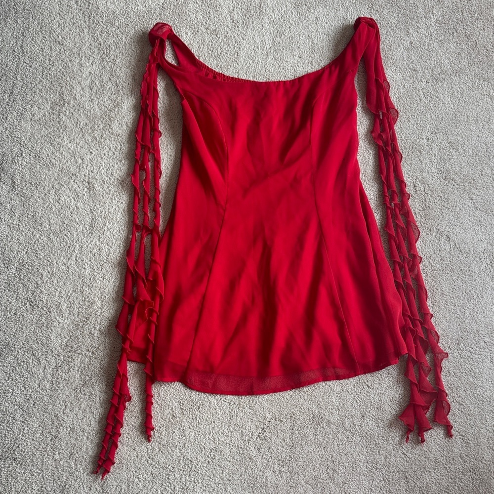 Red Sleeveless Ruffle-Trim Tank Top - Picture 3 of 7